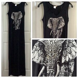 Black Sleeveless Maxi Dress with Elephant Print